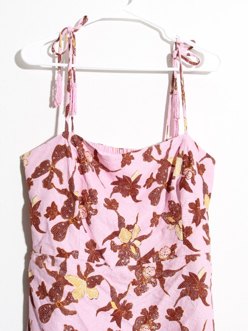 House of Harlow 1960 Linen Blend Pink Tropical Print Midi Dress Floral Sz Large - Picture 2 of 13